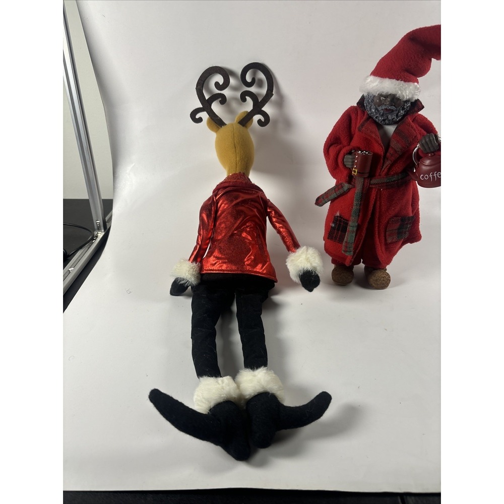 Christmas Shelf Sitter Reindeer & Santa Figurines Holiday Decor Plush Lot - Picture 7 of 11